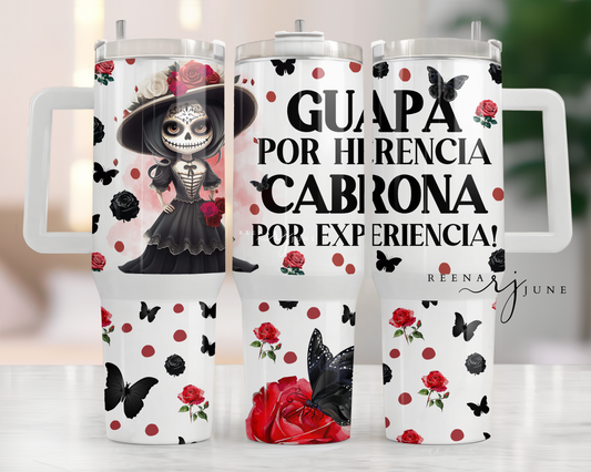 40oz Floral Catrina design, Mexican Catrina 40oz Quencher Tumbler Design, Sublimation Catrina Digital PNG Wrap, 40oz Digital Download Design