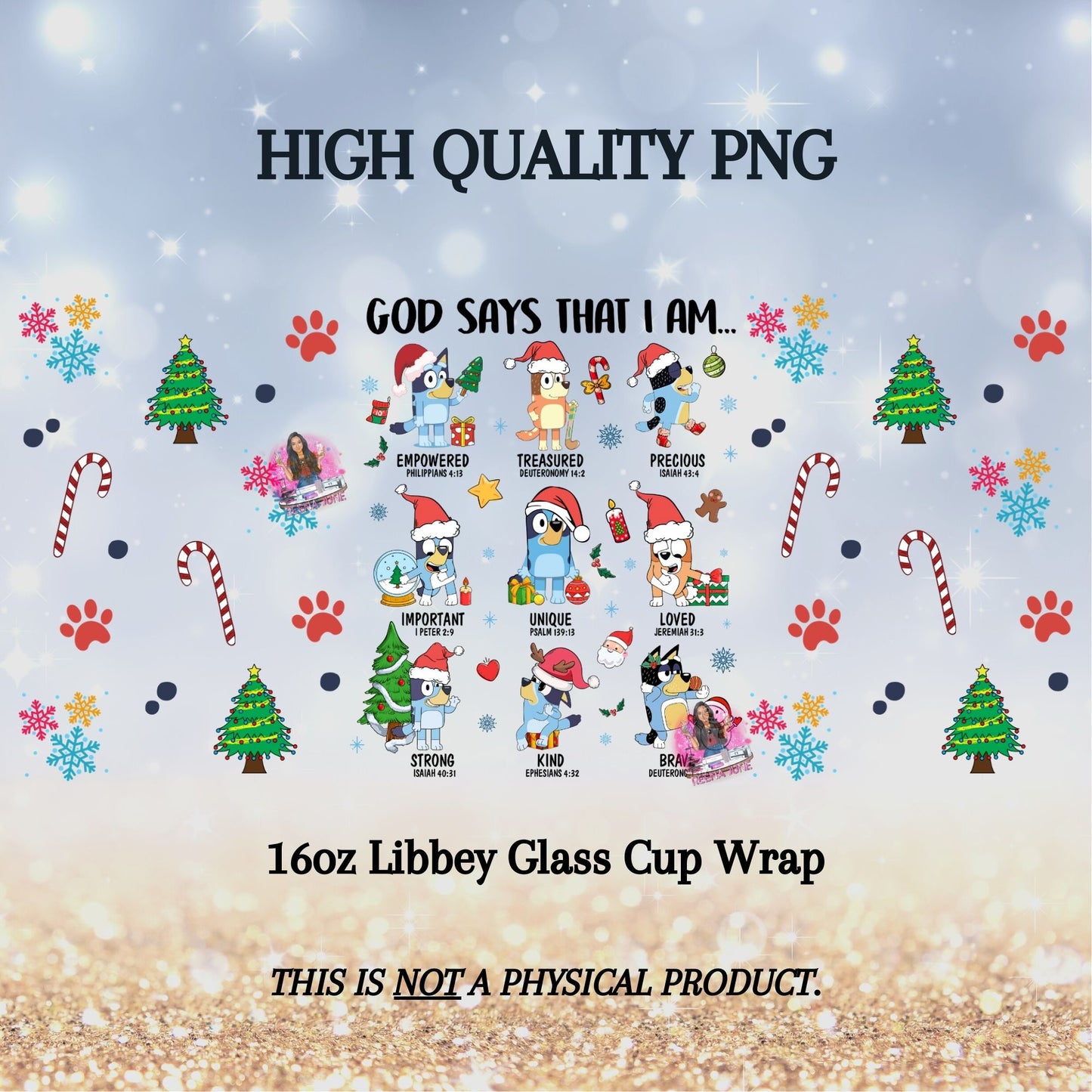 Disney Bluey Christmas 16oz Cup Wrap PNG
