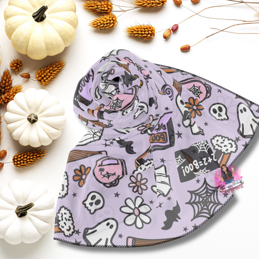 Whimsical Teacher Ghosts Poly Scarf, Stylish Halloween Scarf, Cute Scarf for Fall, Witchy Accessories, Cozy Gift for Her, Teacher Gifts