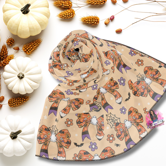 Autumn-Inspired Poly Scarf, Cozy Wrap for Fall, Halloween Fashion Accessory, Floral Scarf, Gift for Her, Stylish Autumn Scarf
