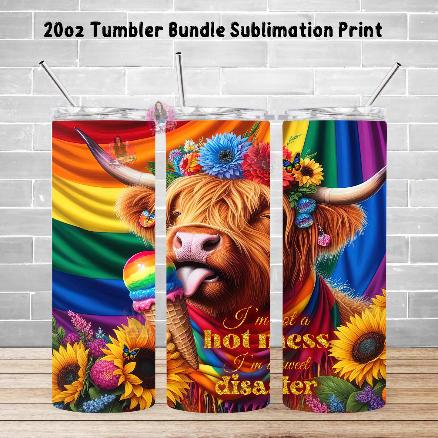 Pride Highland Cow Tumbler Wrap, Ice Cream Sublimation Transfer, Pride Flags Sub Transfer, Pride Month Designs, LGBTQ Pride Ready to Press Transfer Prints, Cut Cow Designs