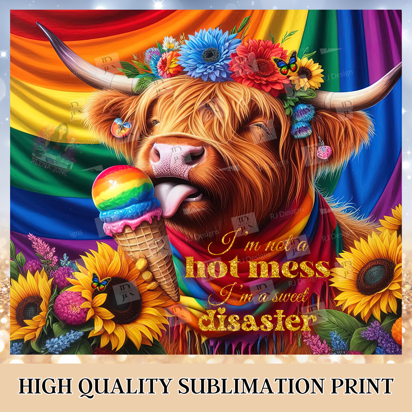 Pride Highland Cow Tumbler Wrap, Ice Cream Sublimation Transfer, Pride Flags Sub Transfer, Pride Month Designs, LGBTQ Pride Ready to Press Transfer Prints, Cut Cow Designs