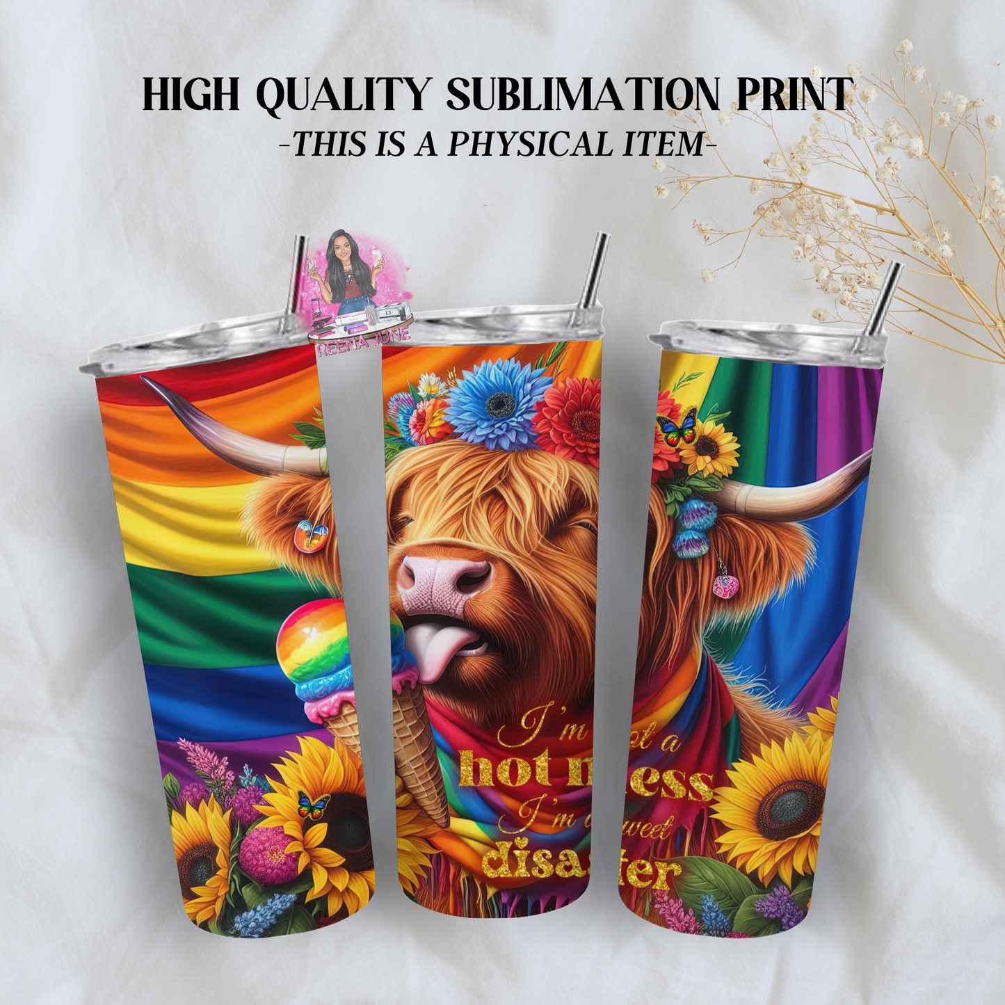 Pride Highland Cow Tumbler Wrap, Ice Cream Sublimation Transfer, Pride Flags Sub Transfer, Pride Month Designs, LGBTQ Pride Ready to Press Transfer Prints, Cut Cow Designs