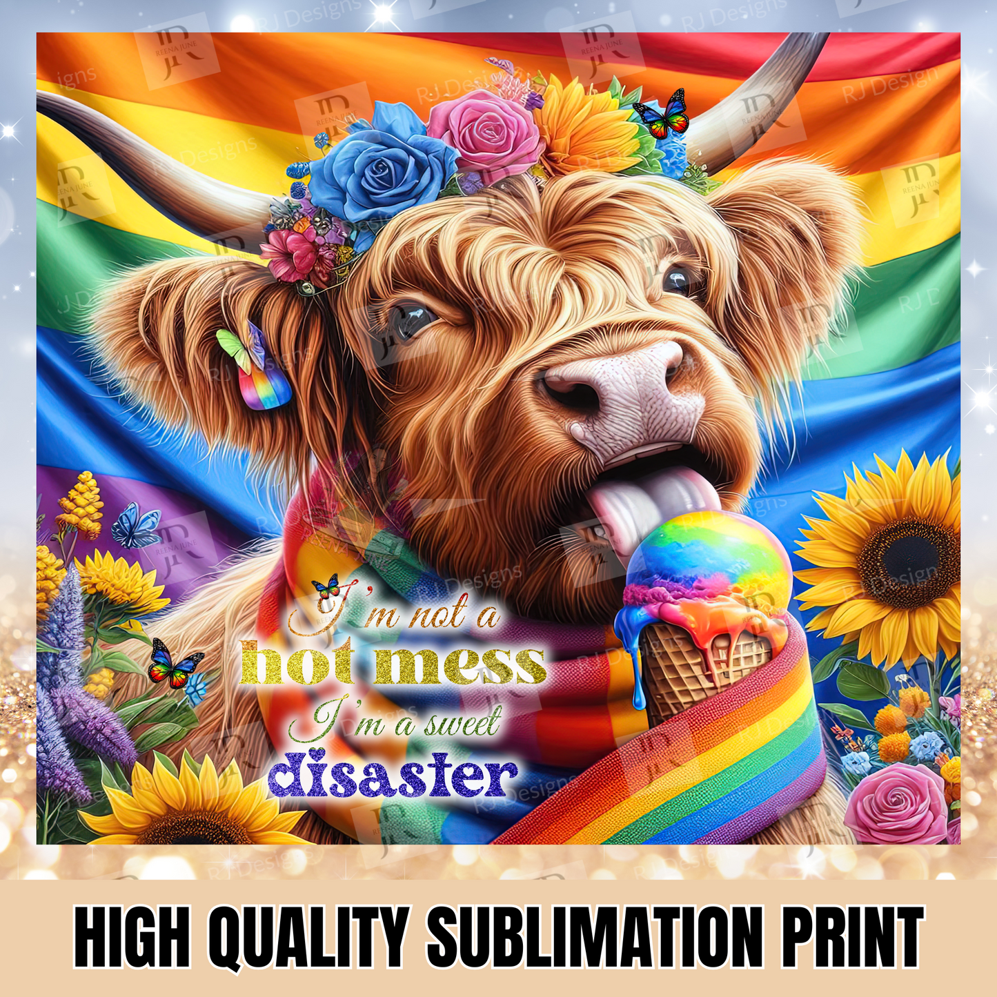 Pride Highland Cow Tumbler Wrap, Ice Cream Sublimation Transfer, Pride Flags Sub Transfer, Pride Month Designs, LGBTQ Pride Ready to Press Transfer Prints, Cut Cow Designs