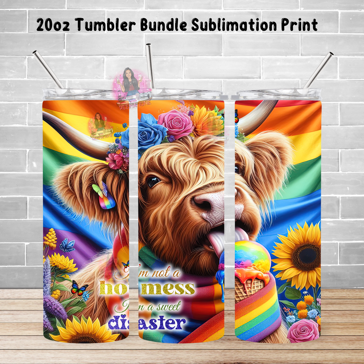 Pride Highland Cow Tumbler Wrap, Ice Cream Sublimation Transfer, Pride Flags Sub Transfer, Pride Month Designs, LGBTQ Pride Ready to Press Transfer Prints, Cut Cow Designs