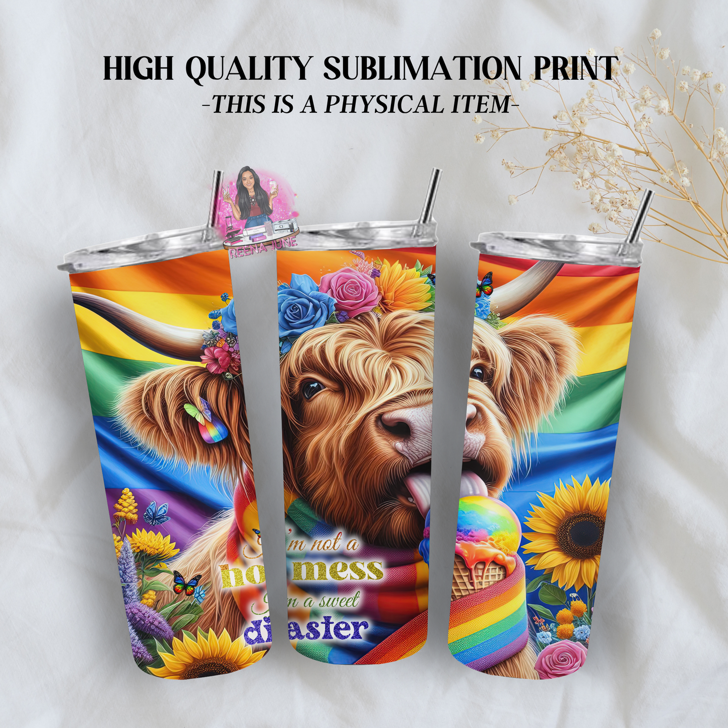 Pride Highland Cow Tumbler Wrap, Ice Cream Sublimation Transfer, Pride Flags Sub Transfer, Pride Month Designs, LGBTQ Pride Ready to Press Transfer Prints, Cut Cow Designs