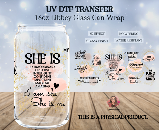 SHE IS Affirmations UV DTF Transfer