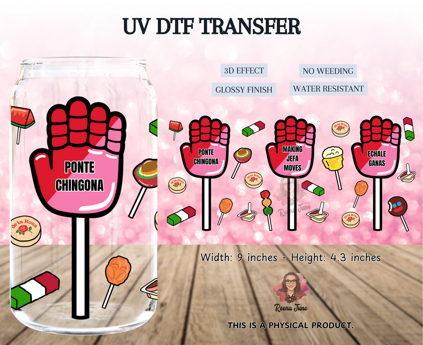 Mexican Candy & Paleta de Manita Affirmations UV DTF Transfer | Positive Spanish Cup Wrap | 16 oz Libbey Glass Decal
