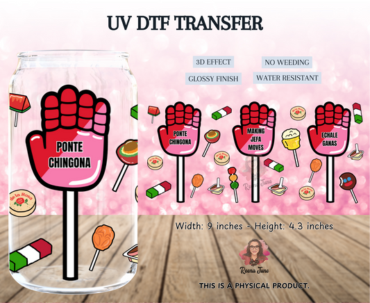 Mexican Candy & Paleta de Manita Affirmations UV DTF Transfer | Positive Spanish Cup Wrap | 16 oz Libbey Glass Decal