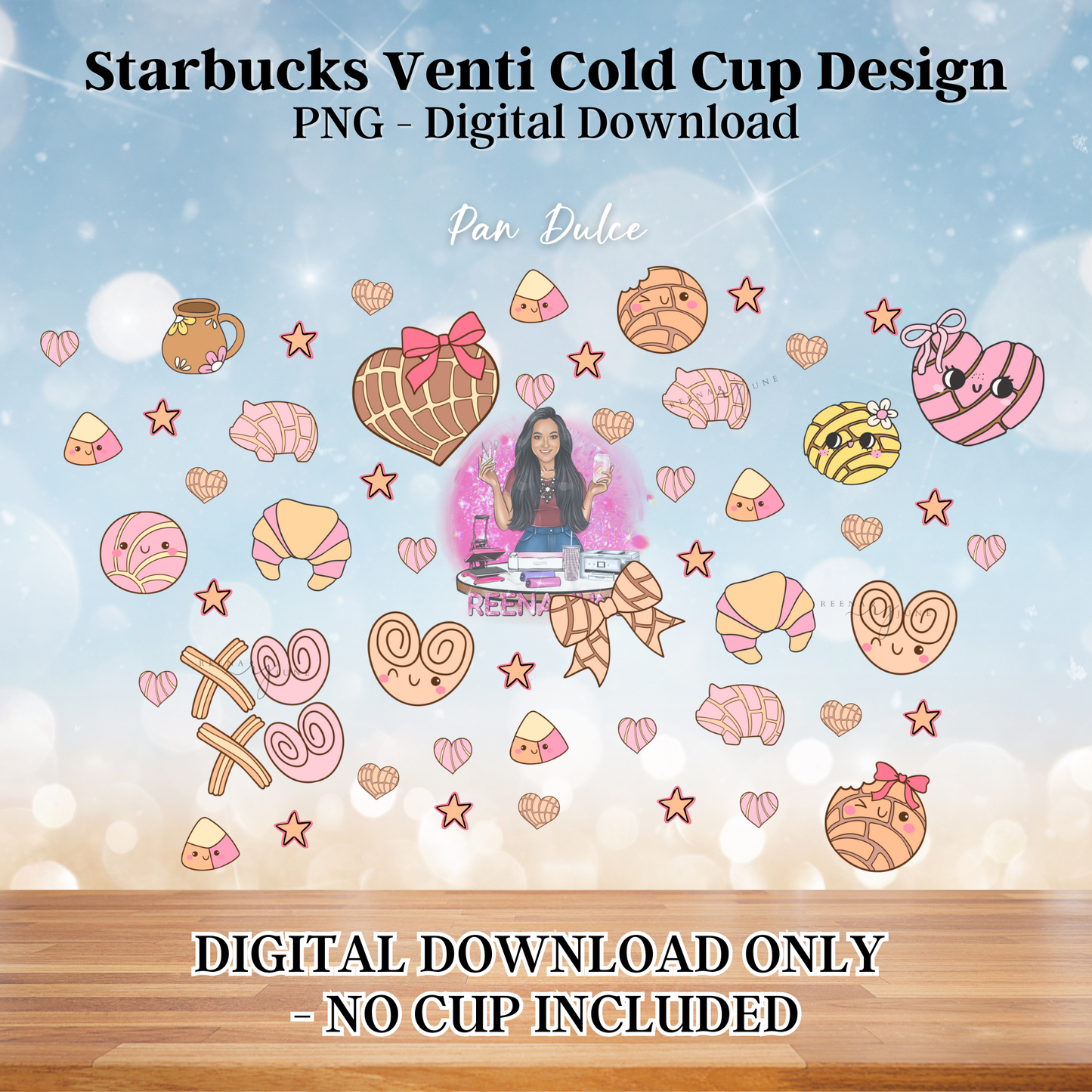 Retro Pan Dulce 24oz Starbucks Style Venti Cup PNG - Retro Mexican Bakery Design - Commercial Use