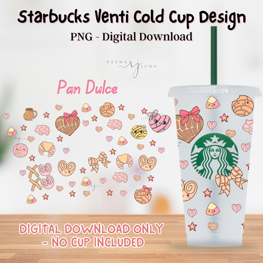 Retro Pan Dulce 24oz Starbucks Style Venti Cup PNG - Retro Mexican Bakery Design - Commercial Use