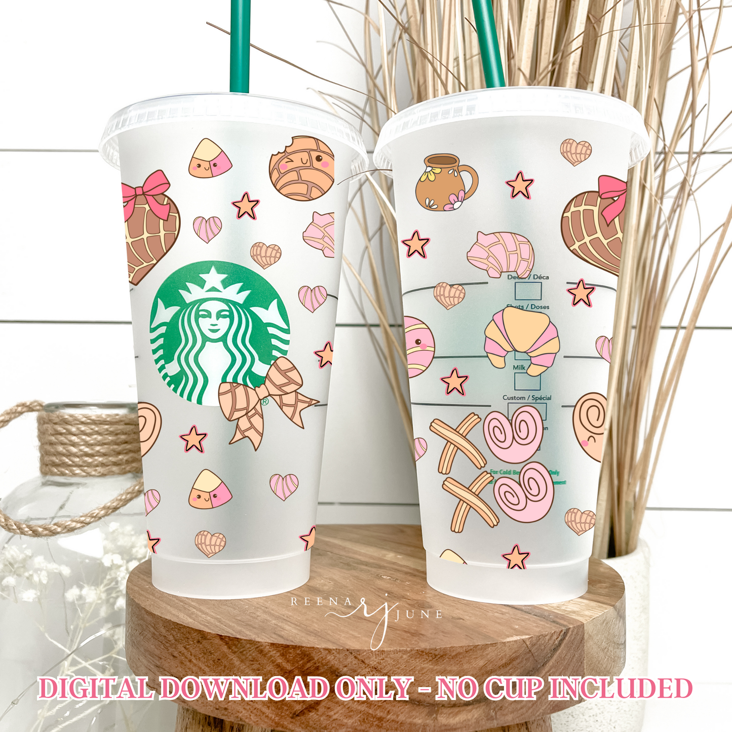Retro Pan Dulce 24oz Starbucks Style Venti Cup PNG - Retro Mexican Bakery Design - Commercial Use
