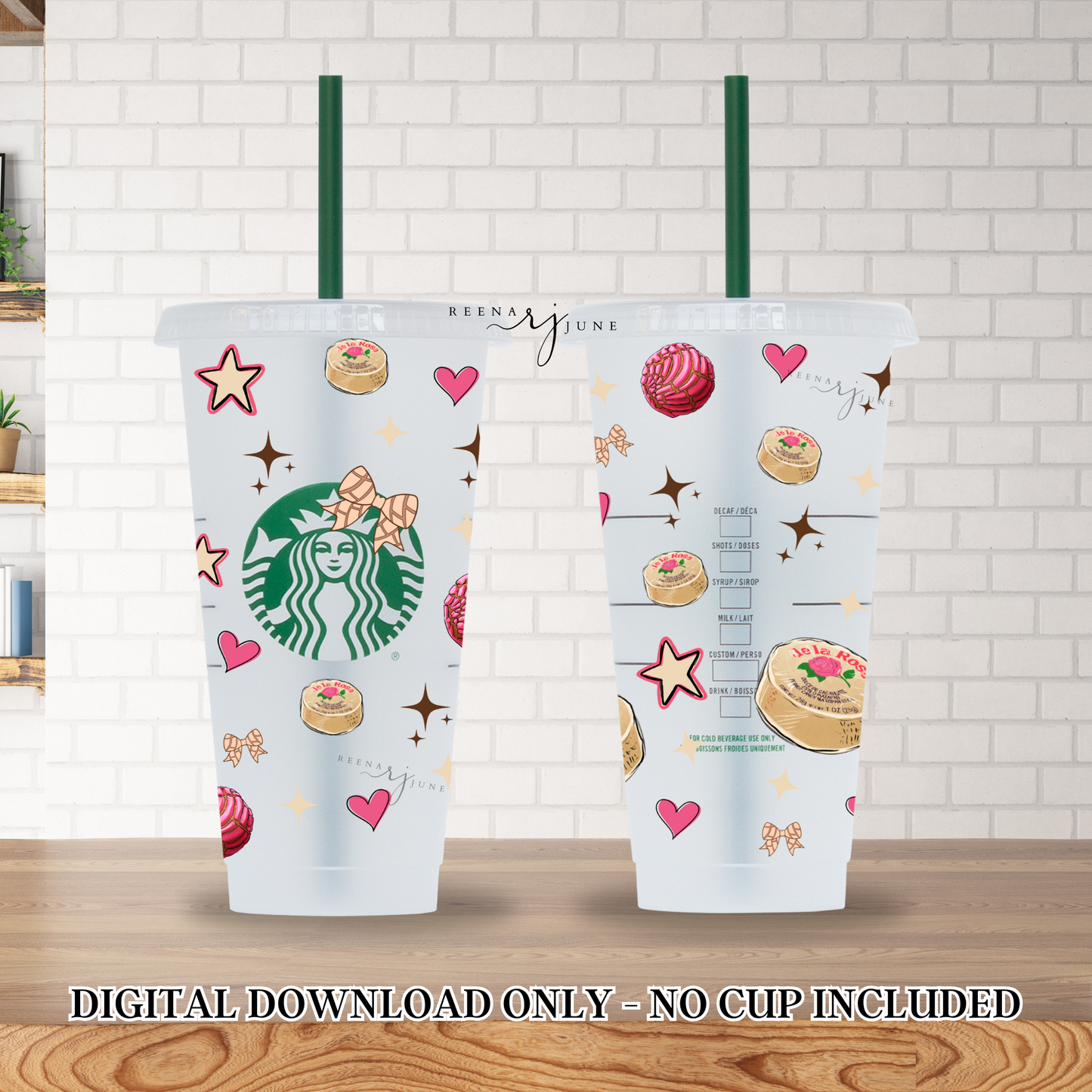 24oz Starbucks Style Venti Cup PNG, Conchas & Mazapán Sublimation & UV DTF Printable, Commercial Use Digital Download