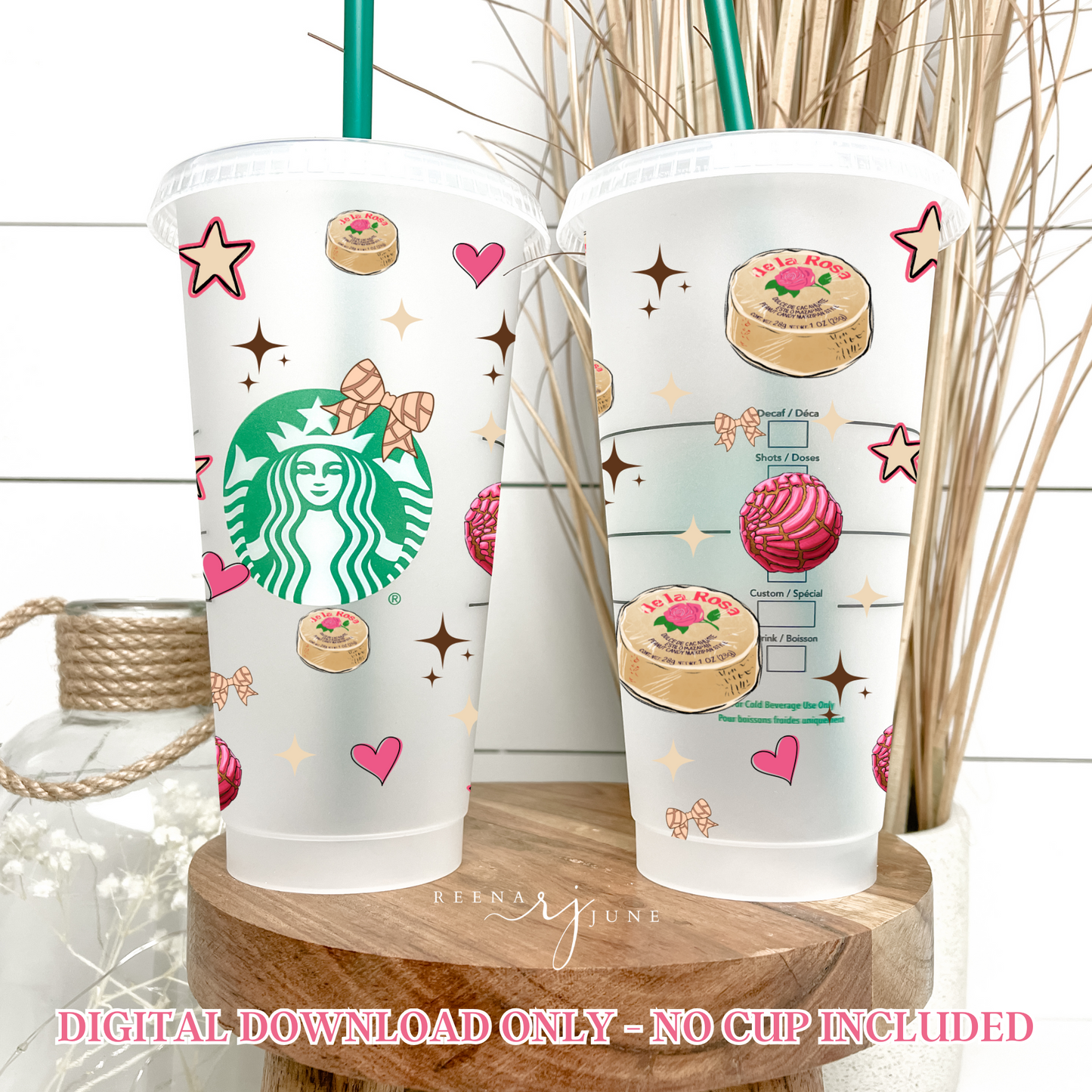 24oz Starbucks Style Venti Cup PNG, Conchas & Mazapán Sublimation & UV DTF Printable, Commercial Use Digital Download
