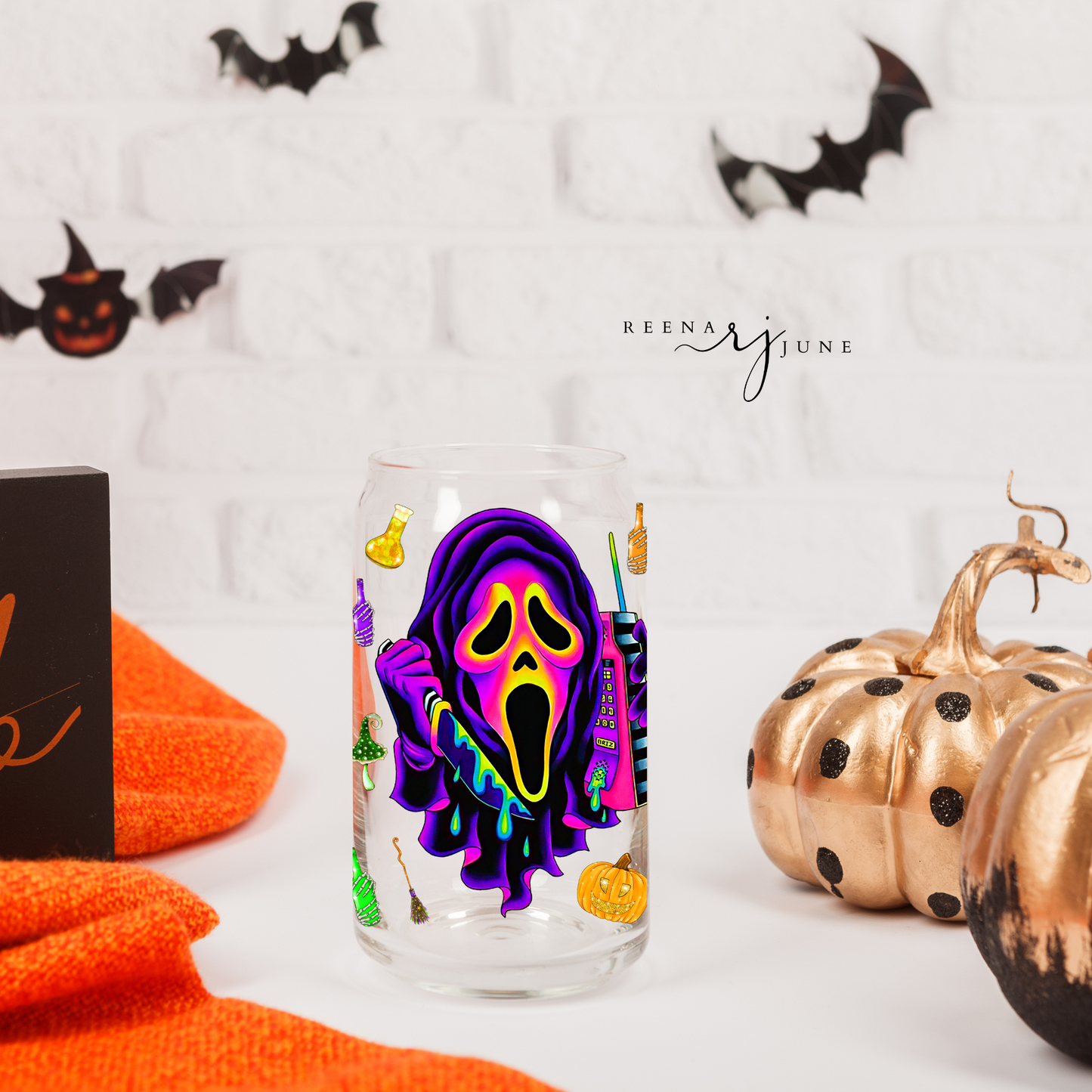 Neon Horror Movie 16oz Libbey Glass Can