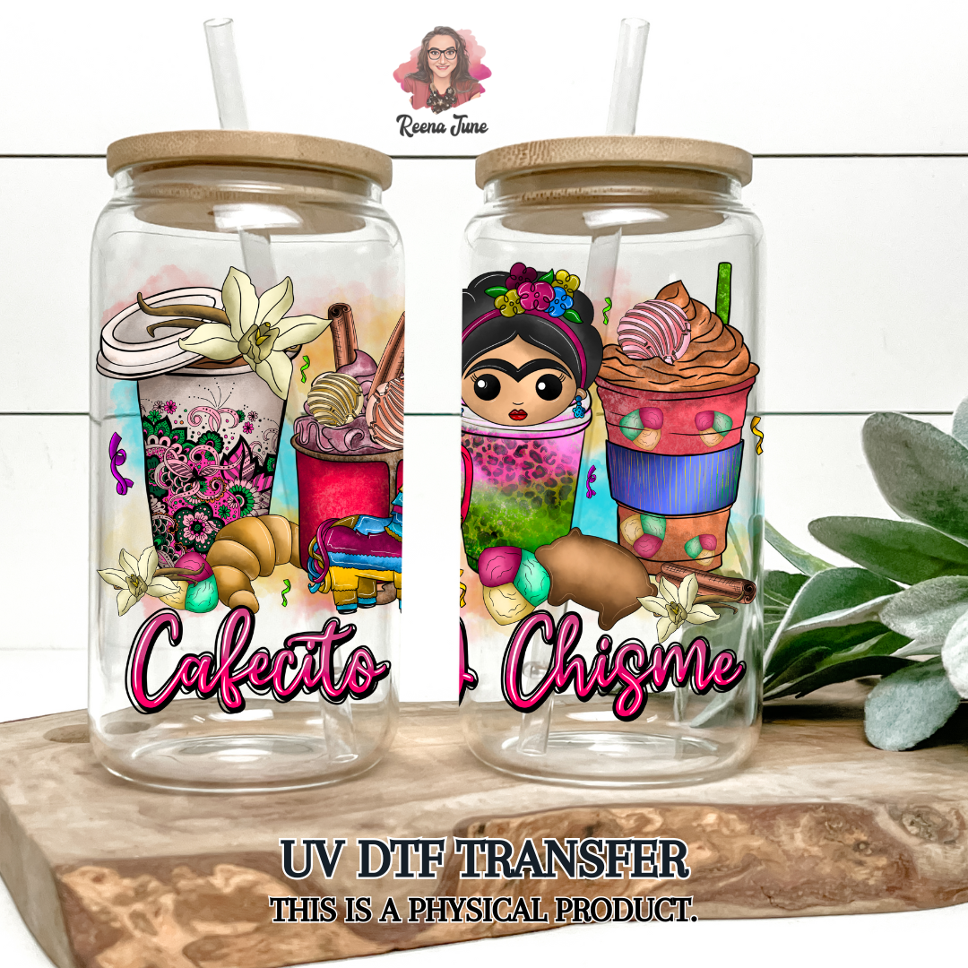 Frida Kahlo UV DTF Wrap, Cup Wrap for 16oz. Glass Can, UV Cup Wrap, Spanish Designs