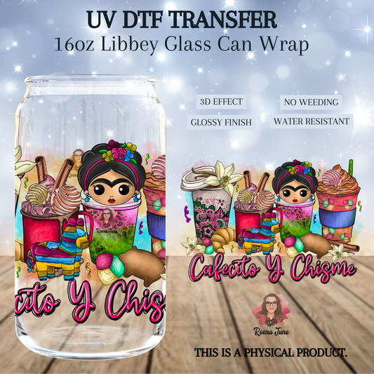 Frida Kahlo UV DTF Wrap, Cup Wrap for 16oz. Glass Can, UV Cup Wrap, Spanish Designs