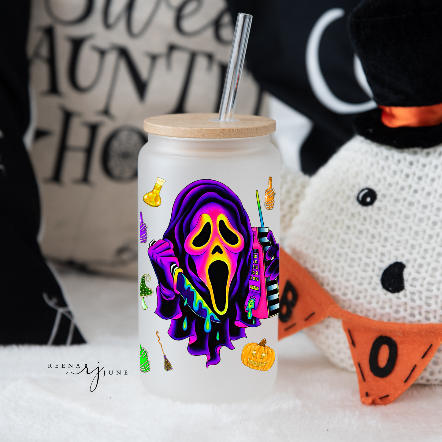 Neon Horror Movie 16oz Libbey Glass Can