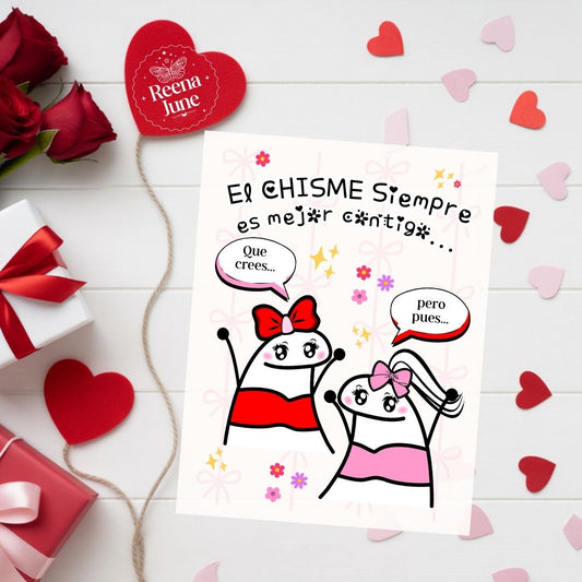 Contigo el Chisme es Mejor Spanish Greeting Card, tarjeta para amigas, Funny Birthday Gifts, latino gift, Best Friend Gifts