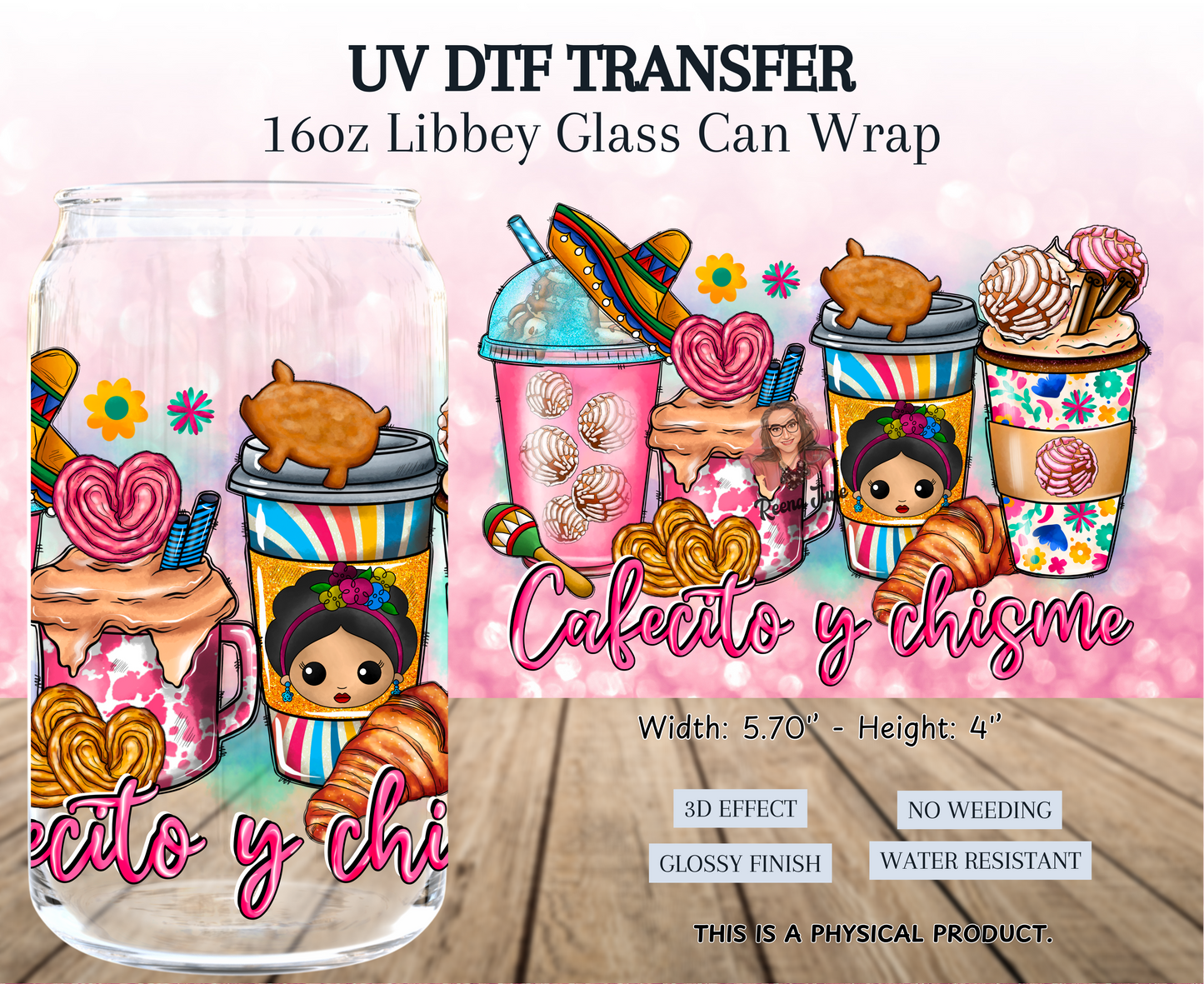 Cafecito y Chisme Frida Kahlos UV DTF Transfer - Waterproof Decal for Glass - Cafecito y Chisme Waterproof Sticker