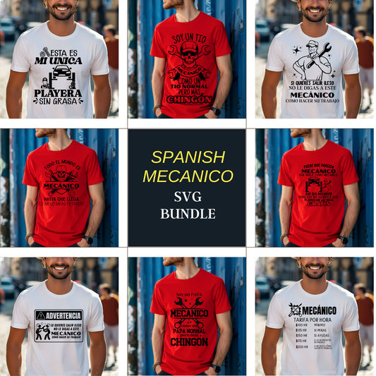 Mecanico Svg Bundle, Spanish Shirt Svg, Spanish PNG, Cut file for Silhouette, Svg file for Cricut, Funny SVG, SVG en Espanol, Mechanic Shirt Vector