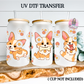 Corgi with Flowers UV DTF Transfer for 16 oz Libbey Glass | Floral Dog Cup Wrap | Waterproof Decal