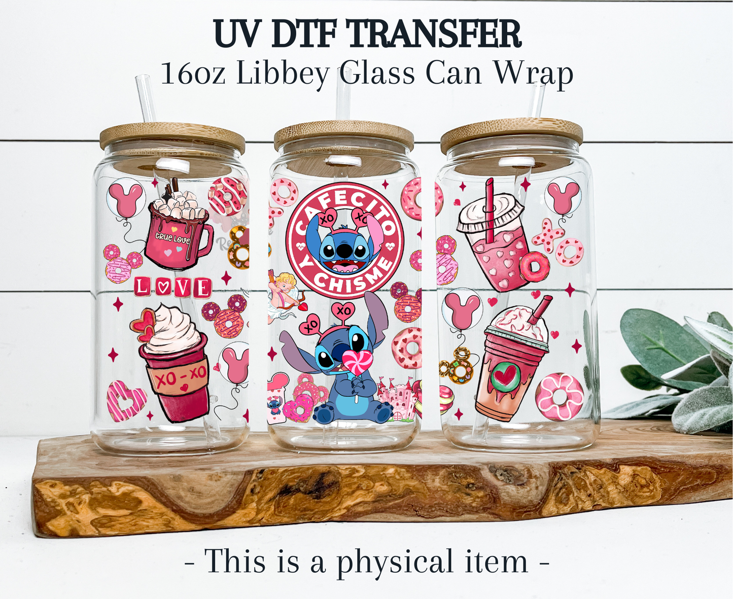 Stitch Cafecito y Chisme UV DTF Transfer - Funny Coffee Gossip Cup Wrap - Cup & Tumbler Sticker - Ready to Press Tumbler Decal