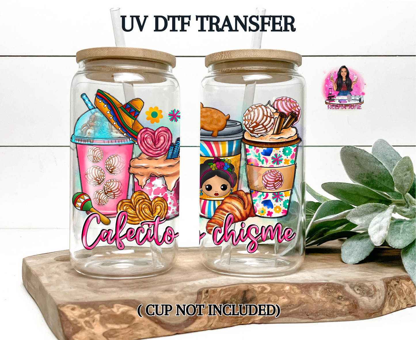 Cafecito y Chisme Frida Kahlos UV DTF Transfer - Waterproof Decal for Glass - Cafecito y Chisme Waterproof Sticker