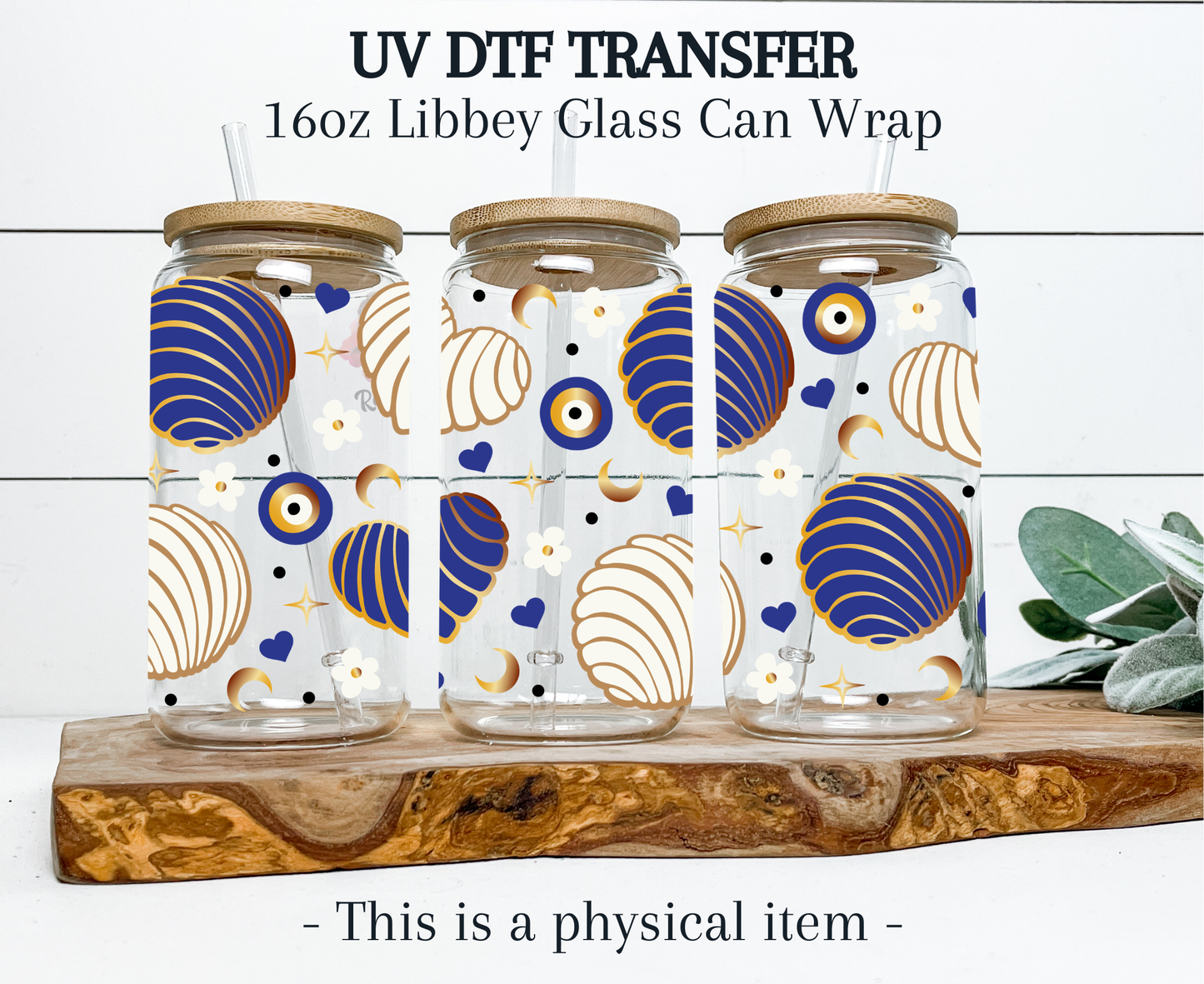 Conchas Vibes - Evil Eye UV DTF Transfer - Evil Eye sticker - 16oz Concha Libbey Glass Can Wrap - Pan dulce cup wrap