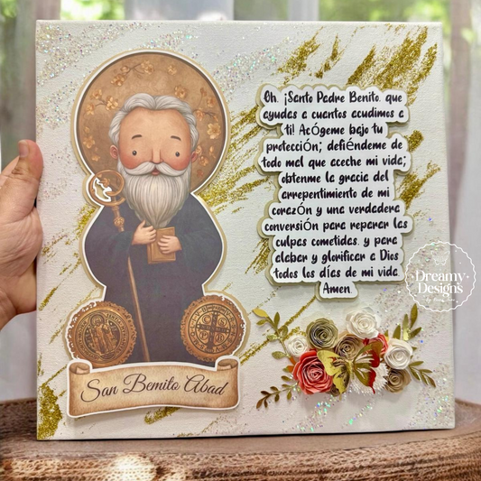San Benito Canvas, Christian Wall Decor, Gifts Ideas, Regalos Para Mama, St Benedict Shadow Box, Gifts for Dad, Gifts for Mom, Canvas Art