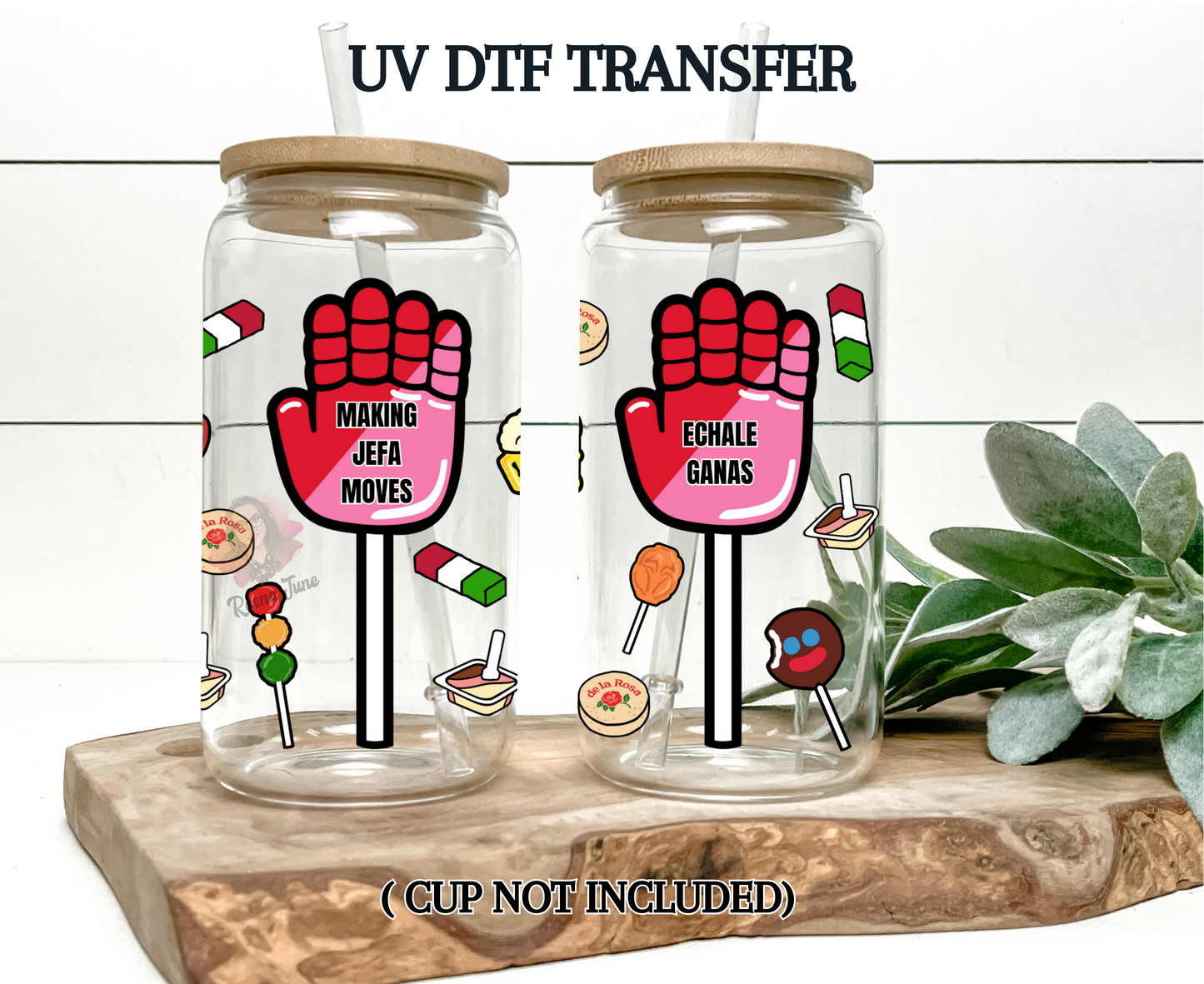 Mexican Candy & Paleta de Manita Affirmations UV DTF Transfer | Positive Spanish Cup Wrap | 16 oz Libbey Glass Decal