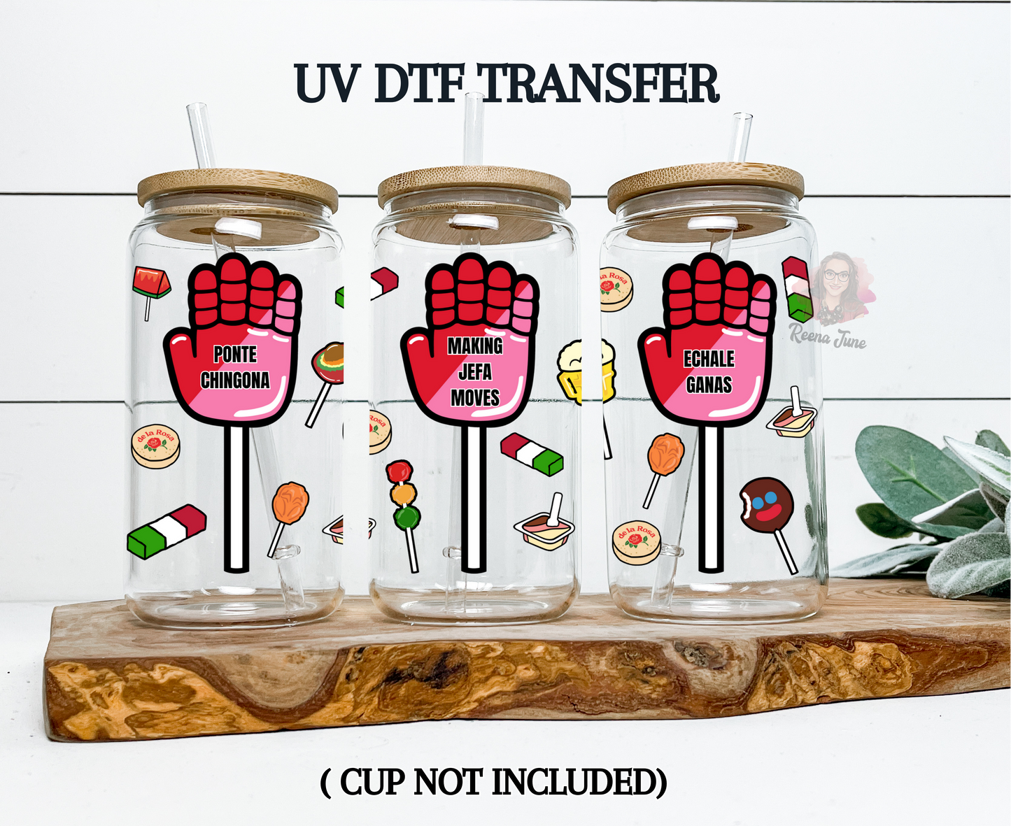 Mexican Candy & Paleta de Manita Affirmations UV DTF Transfer | Positive Spanish Cup Wrap | 16 oz Libbey Glass Decal