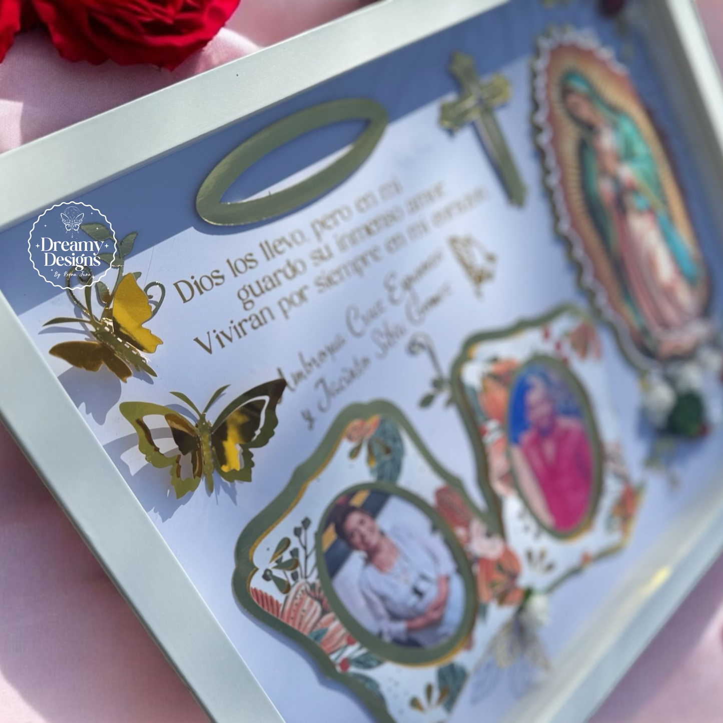 CUSTOM Memorial Flower Shadow Box – Memorial Shadow Box Paper Flowers - Personalized Memorial Gift for Loss of Mom or Dad – Sympathy Keepsake Funeral Remembrance