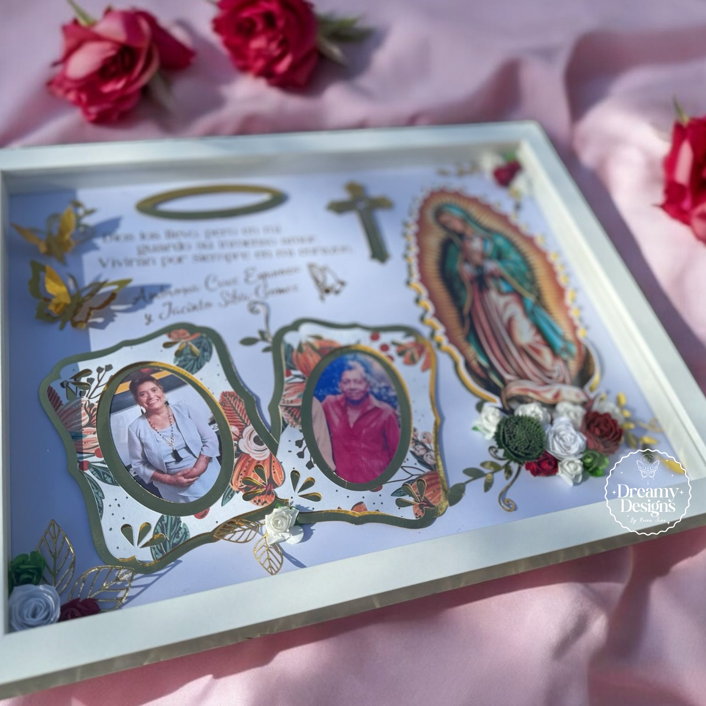CUSTOM Memorial Flower Shadow Box – Memorial Shadow Box Paper Flowers - Personalized Memorial Gift for Loss of Mom or Dad – Sympathy Keepsake Funeral Remembrance