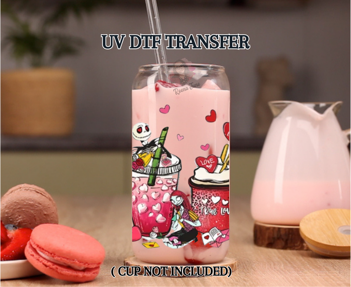 Nightmare Before Christmas Valentine's Day Cup Wrap - UV DTF Transfer for Cups - 16 oz Libbey Glass Decal