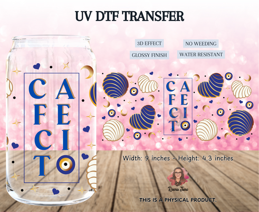 Evil Eye, Conchas & Cafecito UV DTF Transfer | Boho Coffee Cup Decal | 16 oz Libbey Glass Wrap