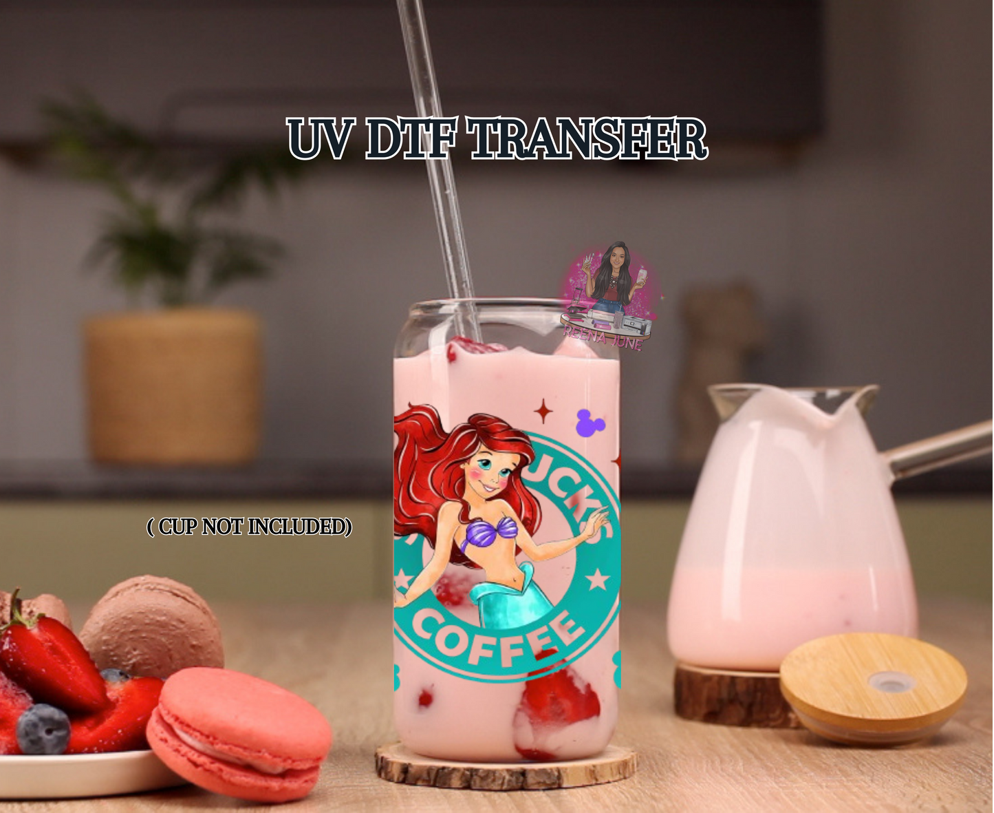Mermaid Princess Inspired Starbucks UV DTF Transfer | Sea Princess Cold Cup Decal | 24 oz Reusable Cup Wrap