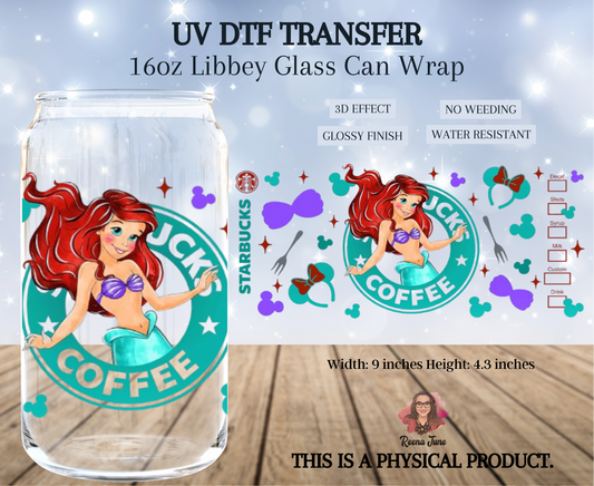 Mermaid Princess Inspired Starbucks UV DTF Transfer | Sea Princess Cold Cup Decal | 24 oz Reusable Cup Wrap