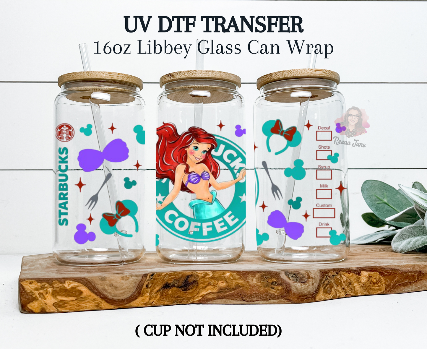 Mermaid Princess Inspired Starbucks UV DTF Transfer | Sea Princess Cold Cup Decal | 24 oz Reusable Cup Wrap