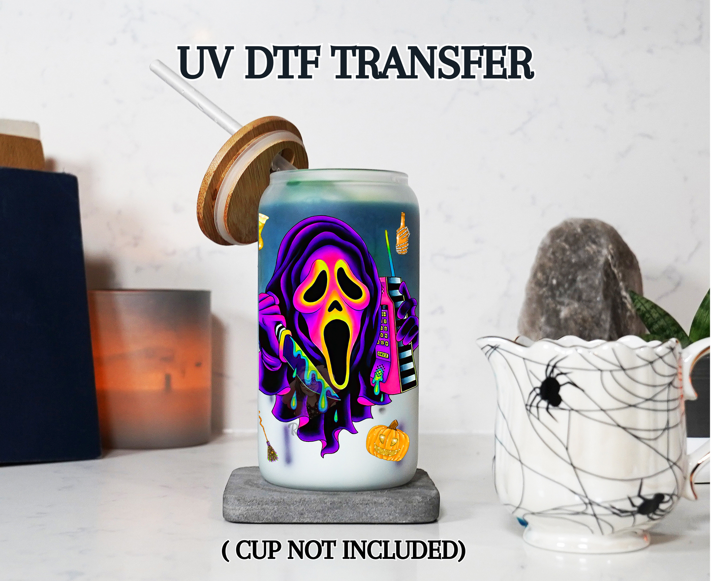 "No, You Hang Up First" UV DTF Transfer - Funny Ghost Cup Decal - Waterproof Sticker for Tumblers & Glass Cups - Halloween Cup Wrap