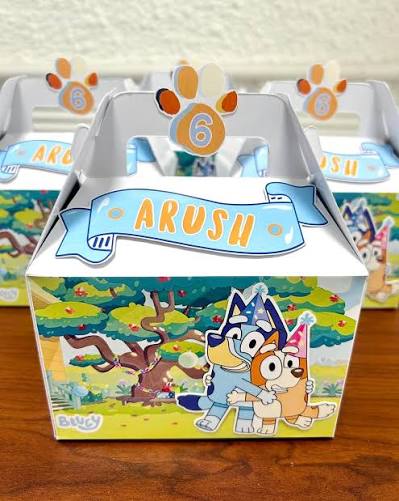 Personalized Bluey Gable Party Favor Box | Custom Birthday Treat Box