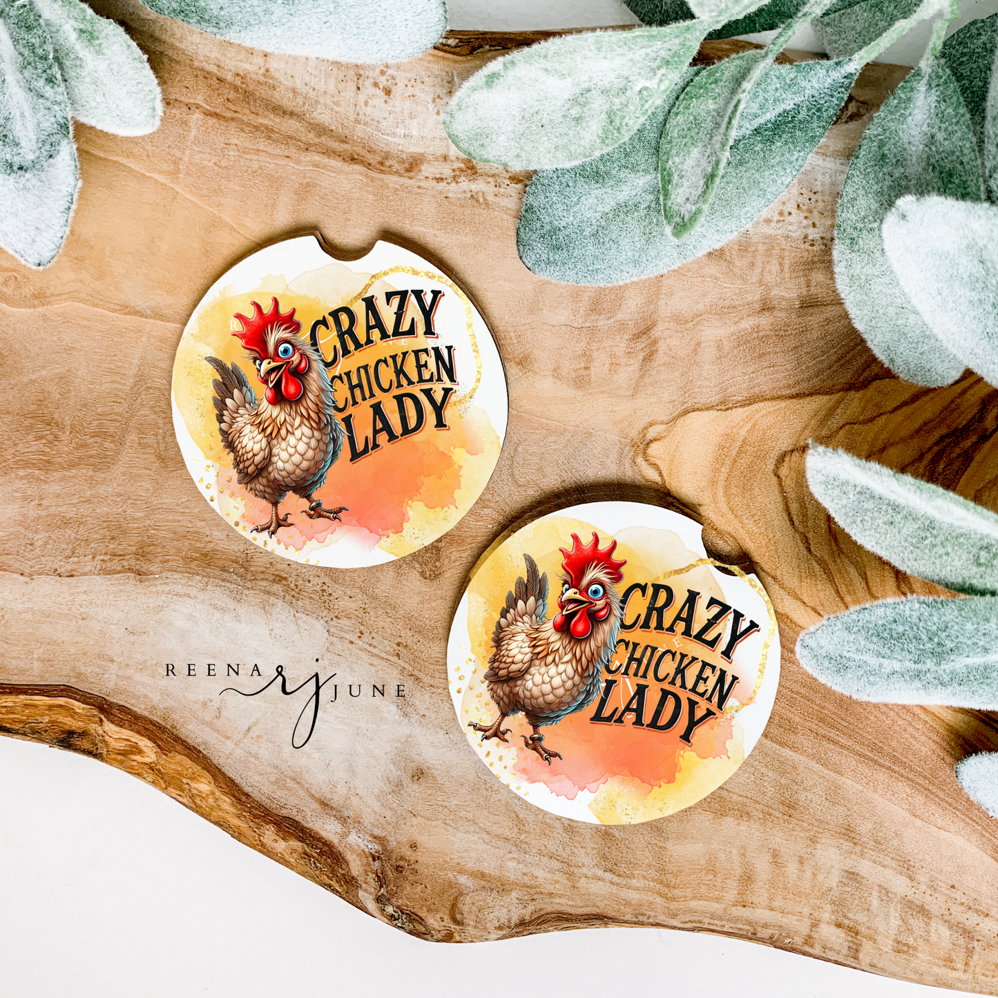 Crazy Chicken Lady Car Coaster, Car Accessories, Gifts for Her, Funny Gifts