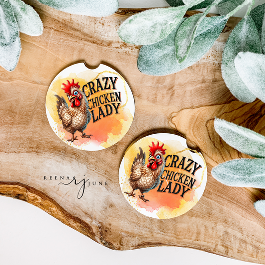 Crazy Chicken Lady Car Coaster, Car Accessories, Gifts for Her, Funny Gifts