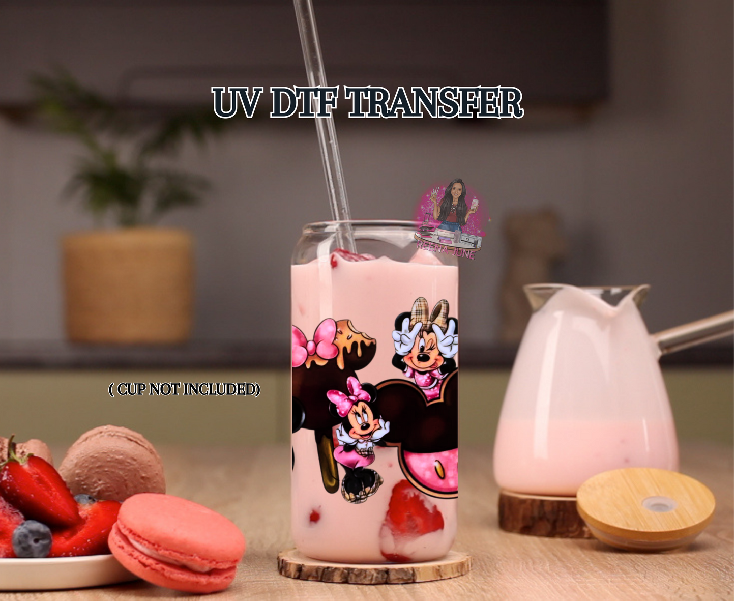 Minnie Mouse Inspired Ice Cream, Cookie & Cupcake UV DTF Transfer | Cute Dessert Cup Wrap | Waterproof Sticker for Tumblers & Glass Cups