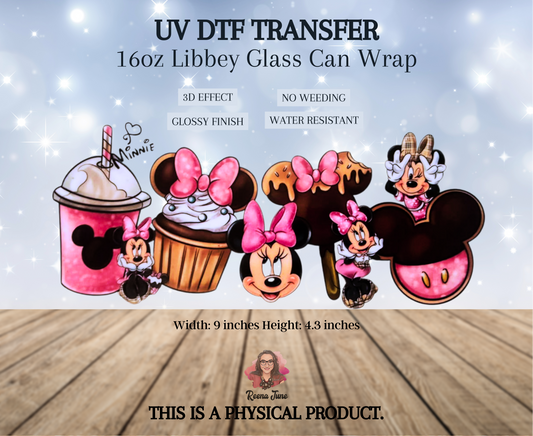 Minnie Mouse Inspired Ice Cream, Cookie & Cupcake UV DTF Transfer | Cute Dessert Cup Wrap | Waterproof Sticker for Tumblers & Glass Cups