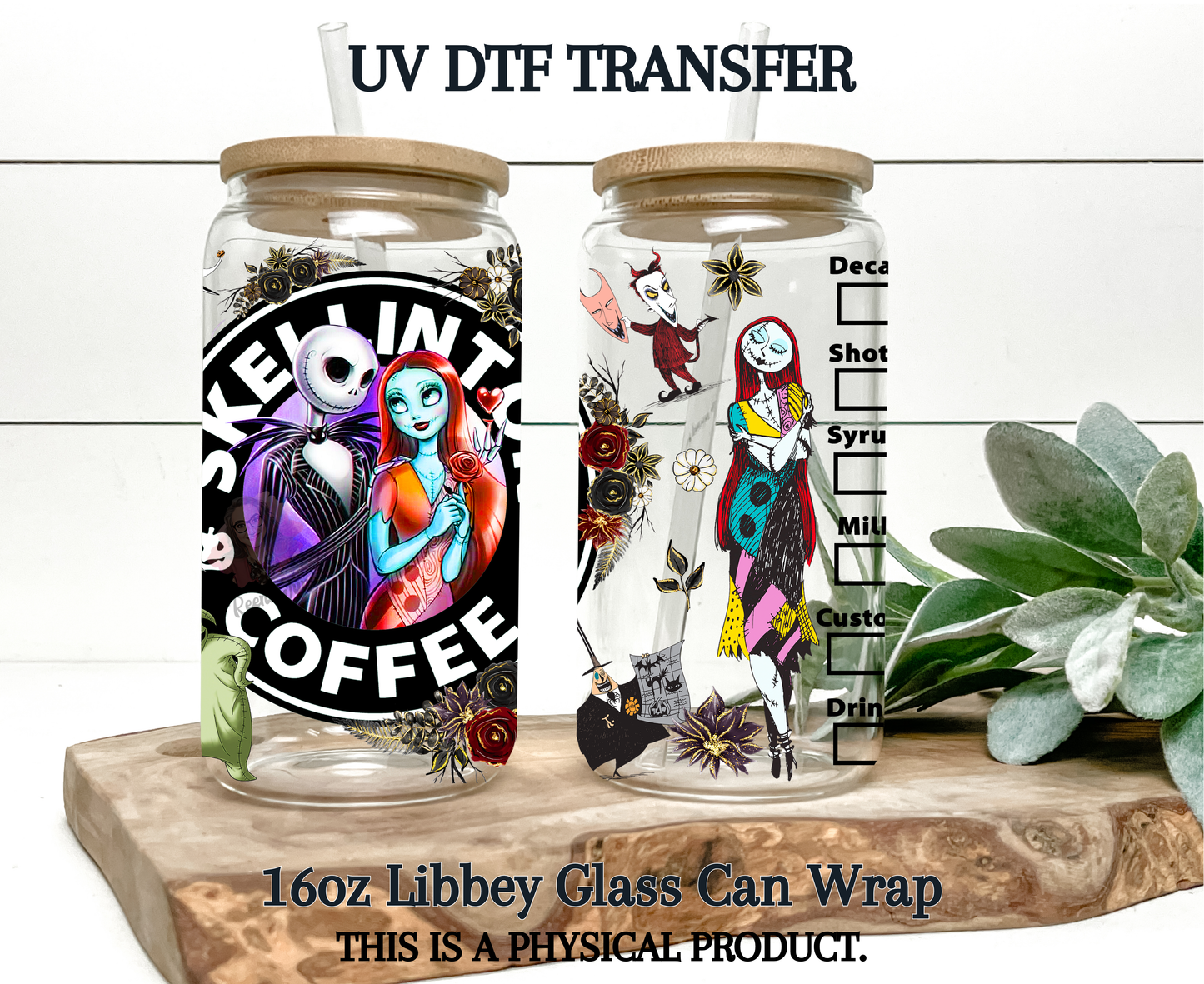Nightmare Before Christmas Inspired Starbucks UV DTF Transfer | Halloween Cold Cup Wrap | Waterproof Cup Decal