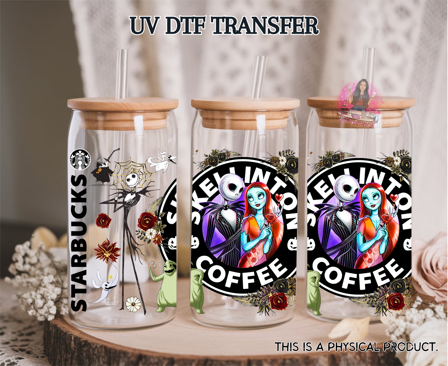 Nightmare Before Christmas Inspired Starbucks UV DTF Transfer | Halloween Cold Cup Wrap | Waterproof Cup Decal