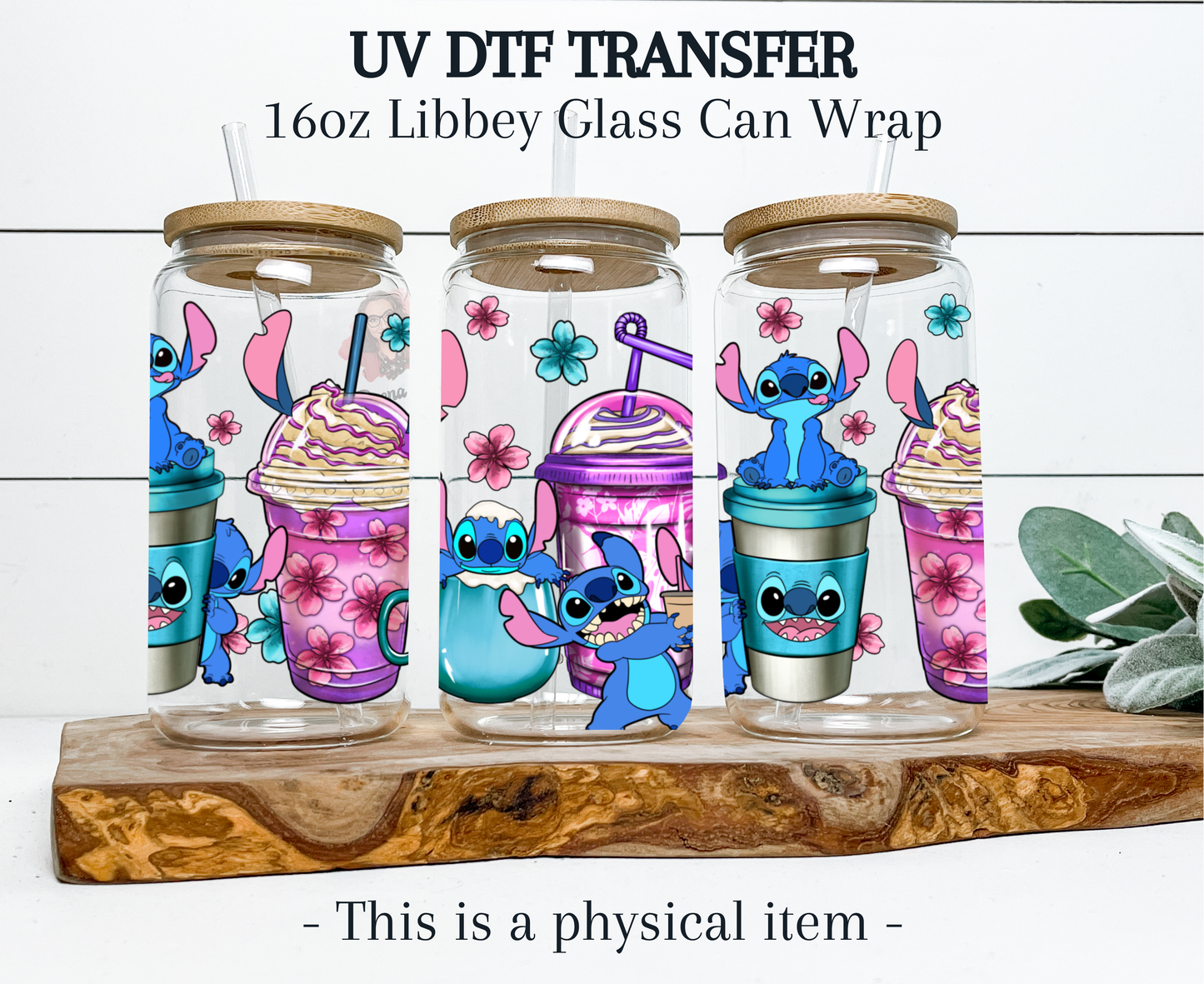 Stitch Coffee & Flowers UV DTF Transfer - Funny Coffee Gossip Tumbler Wrap - Ready to Press Decal - Cup & Tumbler Sticker