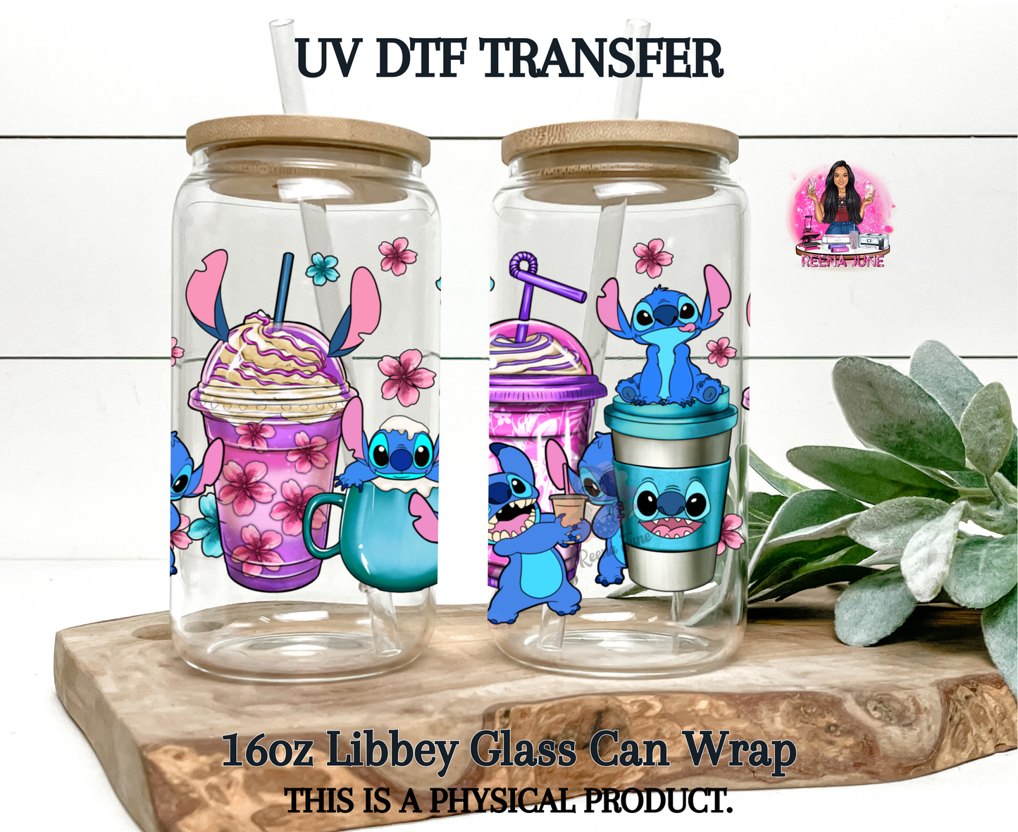 Stitch Coffee & Flowers UV DTF Transfer - Funny Coffee Gossip Tumbler Wrap - Ready to Press Decal - Cup & Tumbler Sticker