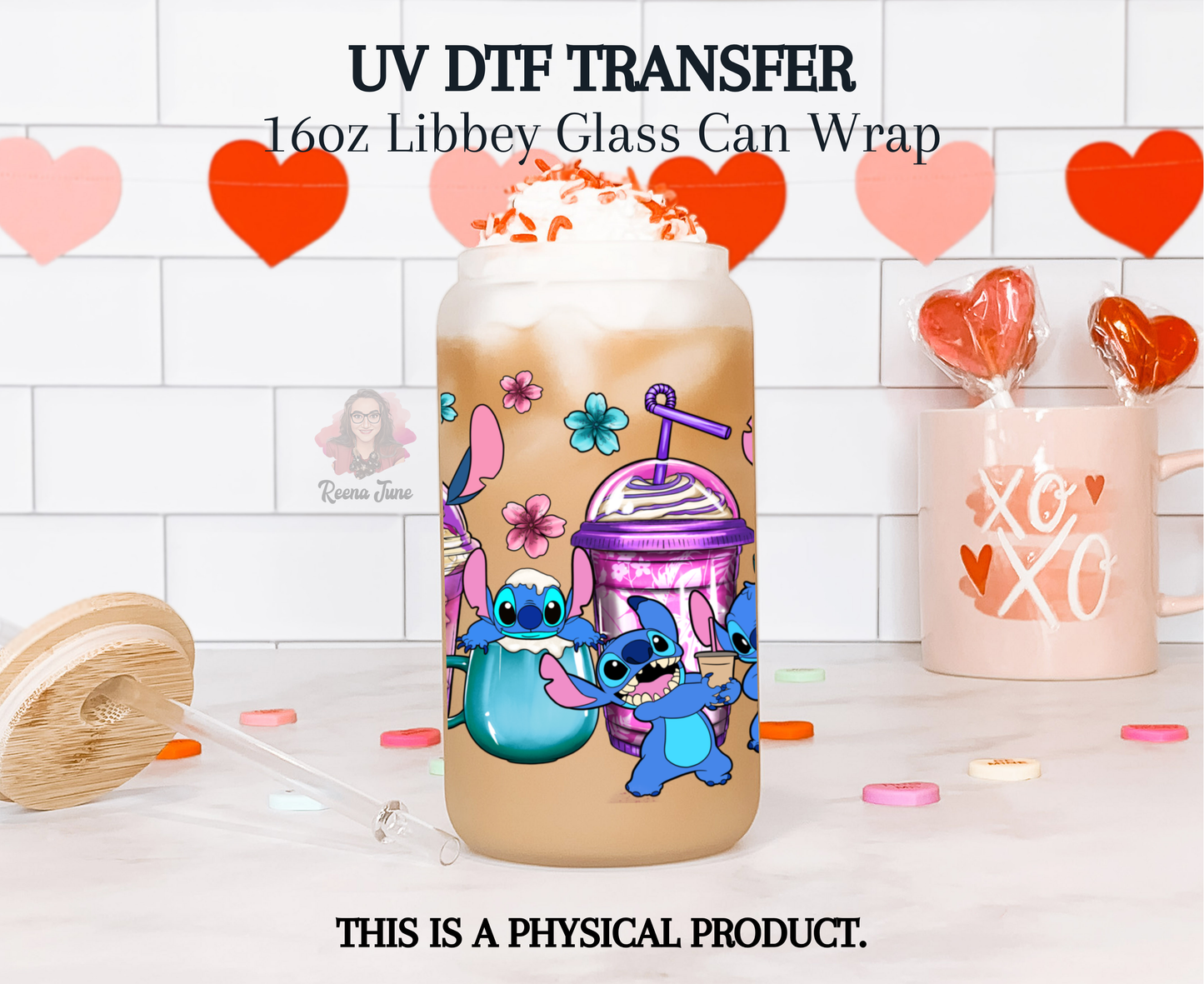 Stitch Coffee & Flowers UV DTF Transfer - Funny Coffee Gossip Tumbler Wrap - Ready to Press Decal - Cup & Tumbler Sticker